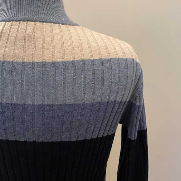 Pendleton Originals Womens Cotton Wide Stripe Ribbed Mock T Neck Blues Gray / L - Picture 9 of 9